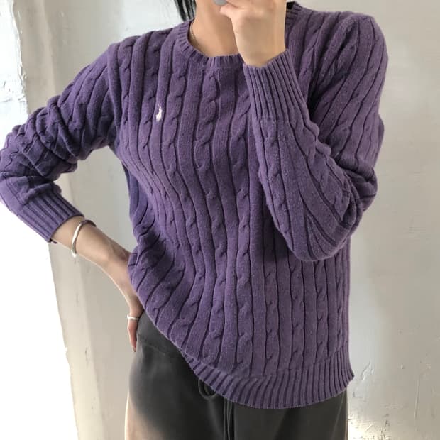 Polo 폴로 랄프로렌 신형 우먼라인 퍼플컬러 코튼 케이블 니트 