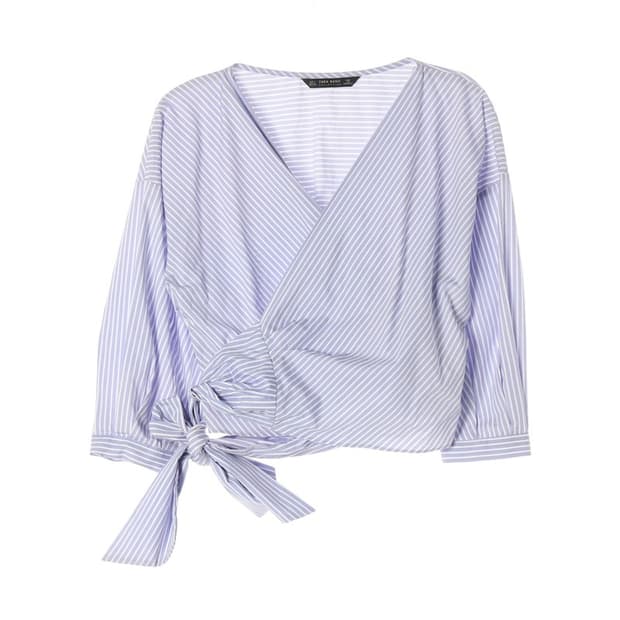 ZARA 스트라이프 랩 셔츠 블라우스 L