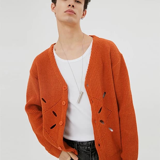 문선(moonsun) 아가일 홀 니트 가디건 오렌지