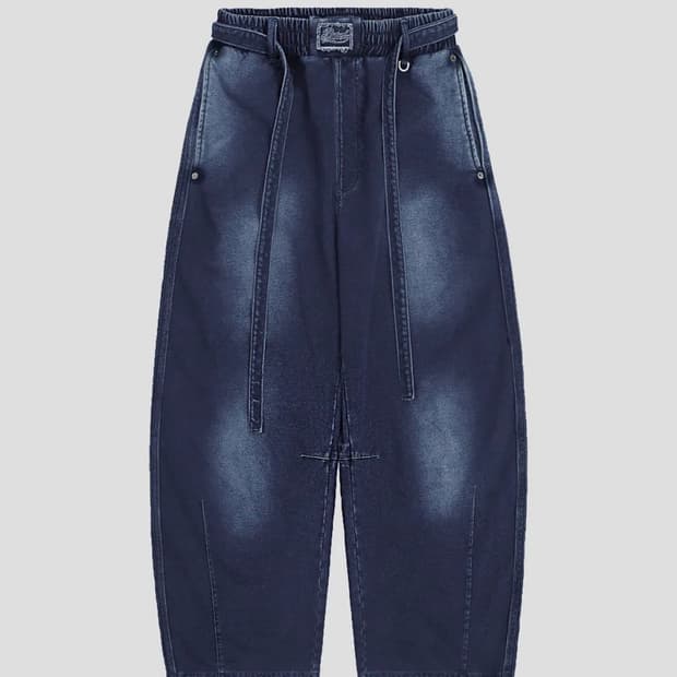 배드블러드 - 빌리 워시드 데님 스웻 팬츠 - 블루