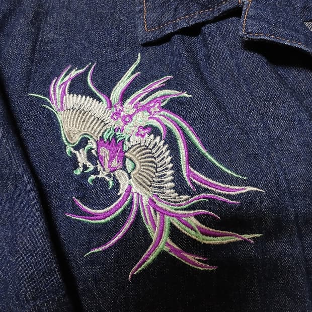 evisu 봉황 피닉스 에비수 데님 반팔 셔츠 스카잔 남녀공용