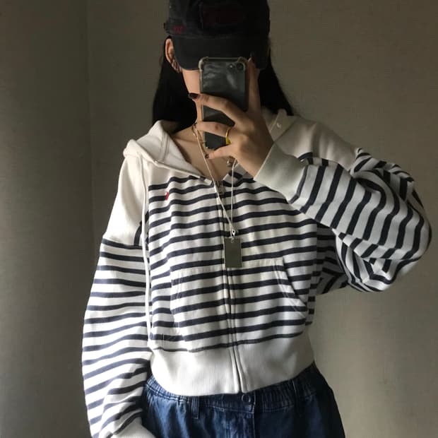 폴로 스트라이프 후드집업