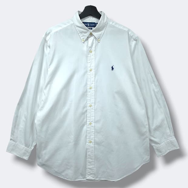 [2XL] 폴로 화이트 클래식 핏 버튼다운 코튼 긴팔셔츠