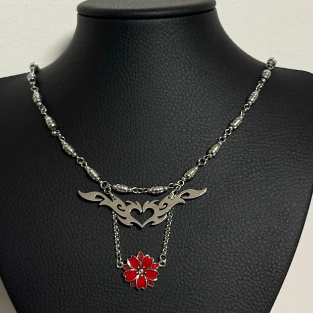 하트 트라이벌 레드 동백꽃 오리엔탈 목걸이