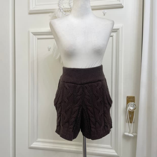 brown twist pocket knit banding pants