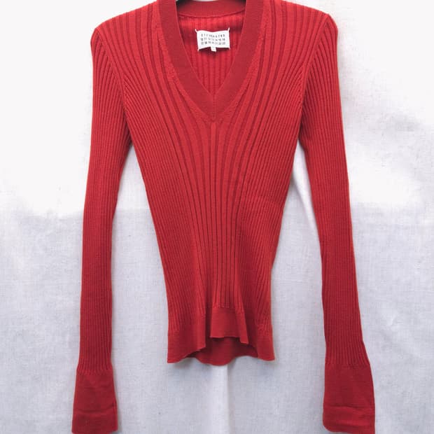 마르지엘라 V넥 골지 니트 다홍 M