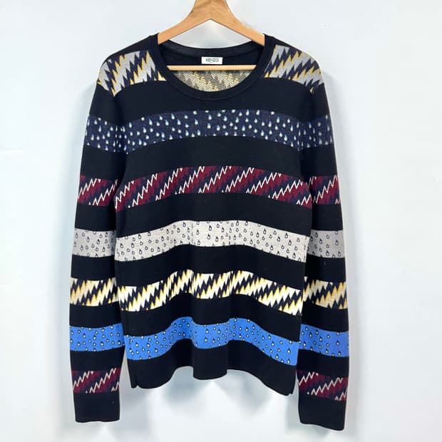 KENZO 겐조 멀티컬러 패턴 니트 풀오버 스웨터 L