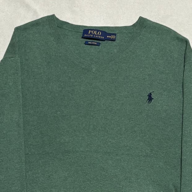 M 폴로랄프로렌 네이비 포니 그린 브이넥 코튼 니트