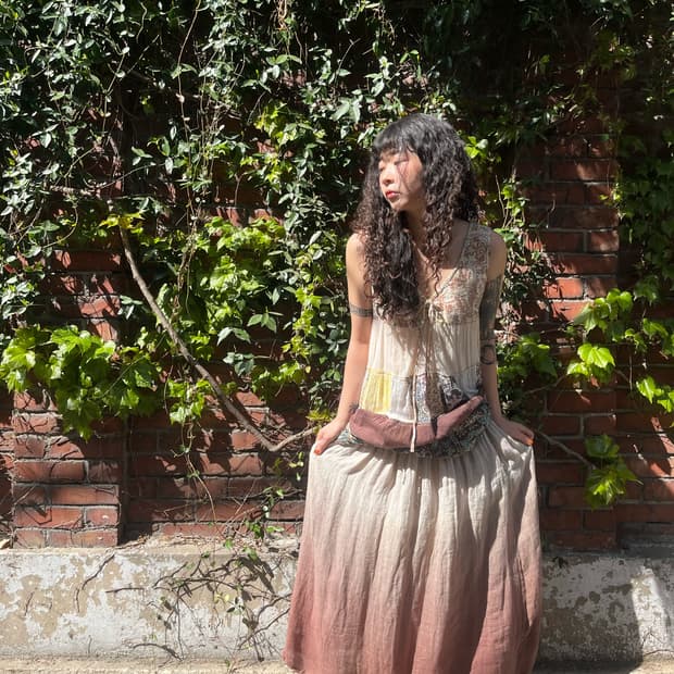 브라운 그라데이션 롱 스커트