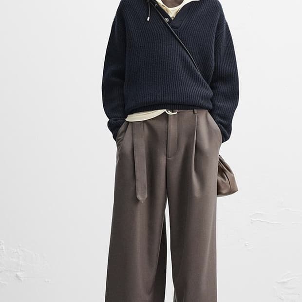 자라 나누시카 울 캐시미어 니트 폴로 셔츠 네이비 블루