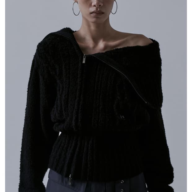 투웨이 언발란스 오프숄더 니트 집업