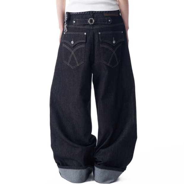 [2] 아캄 Cinch Back Denim Pants Black