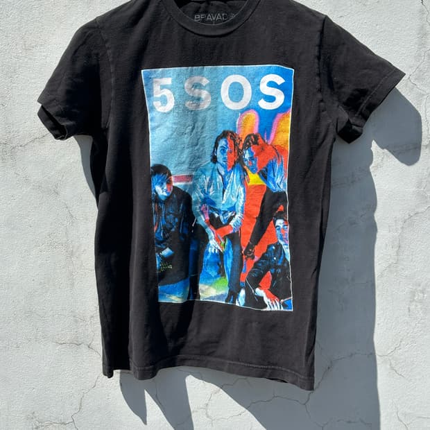 [S] BRAVAD 5SOS 빈티지 블랙 반팔 티셔츠