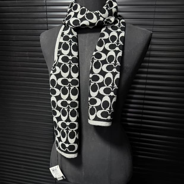 코치 양면 블랙 실버 그레이 회색 아이보리 목도리 머플러 명품 스카프