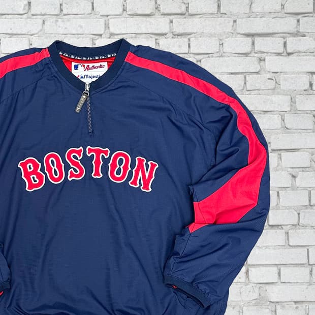 마제스틱 보스턴레드삭스 올드스쿨 반집업 웜업 바람막이 XL