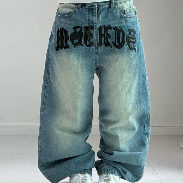 스키즘인듀싱 패치 데님팬츠