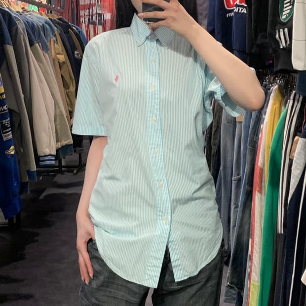 [IM] 폴로 랄프로렌 반팔 스트라이프 셔츠 민트블루