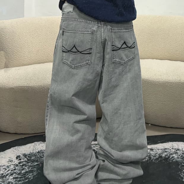  90s 올드스쿨 빈티지 흑청 데님 와이드팬츠