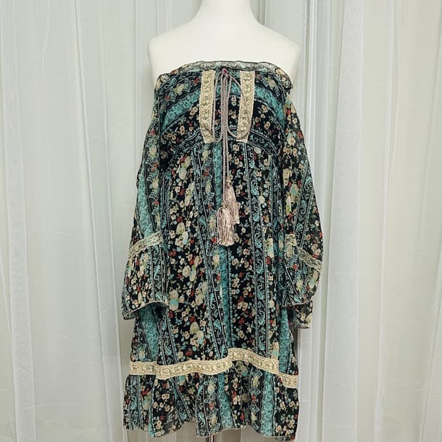 민트초코 플로럴 오프숄더 레이스 원피스 하구미 페어리