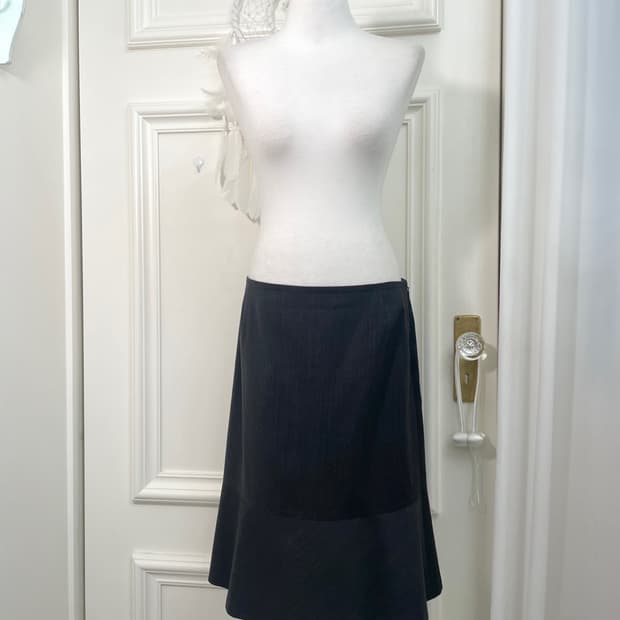 dark charcoal ruffle basic midi skirt