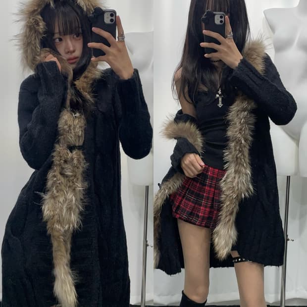 🎸블랙 퍼 니트 후디🎸