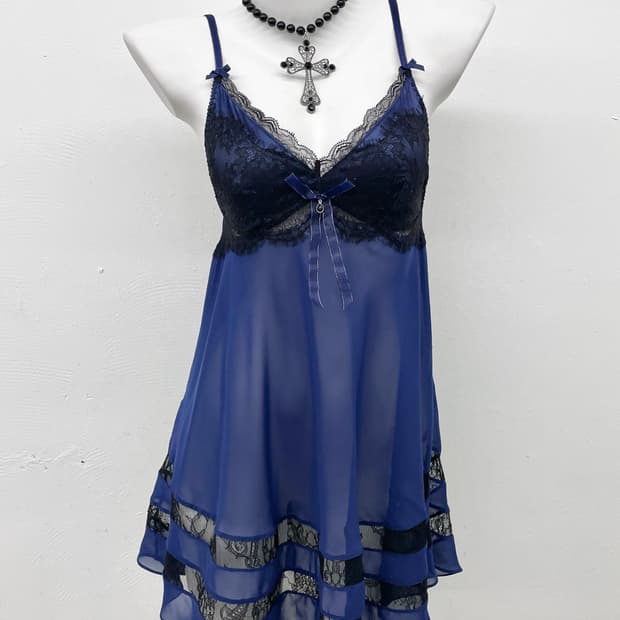 에블린 블루 레이스 시어 슬립