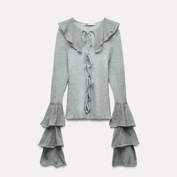 알파카 & 울 블렌드 프릴 가디건