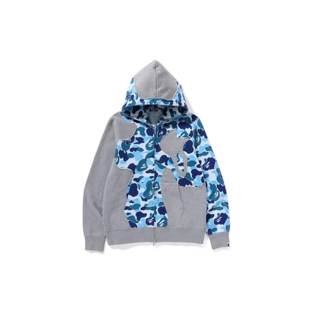 Bape abc 카모 패치워크 풀 후드집업 블루