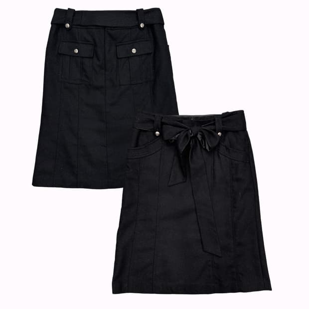 belted ribbon wool skirt