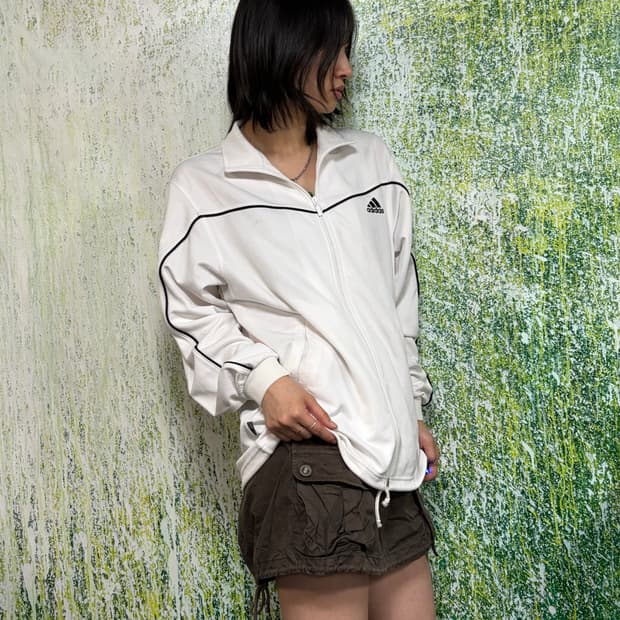 아디다스 스몰로고 화이트 오버핏 져지 M