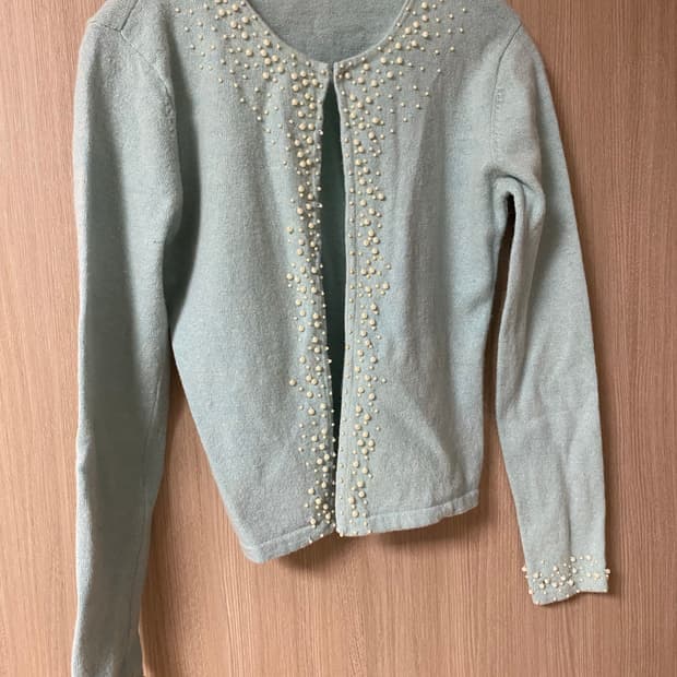 울 진주 앙고라 소라색 가디건