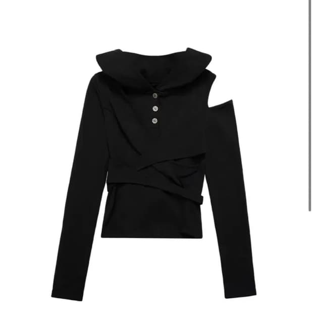 yeel STRAP HOODED LONG SLEEVE TOP BLACK