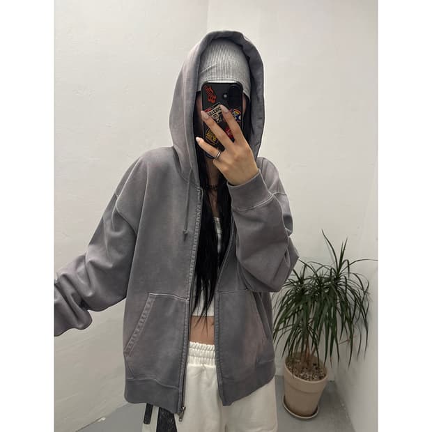 빔즈 BEAMS Wide Short Fit Faded hoodie