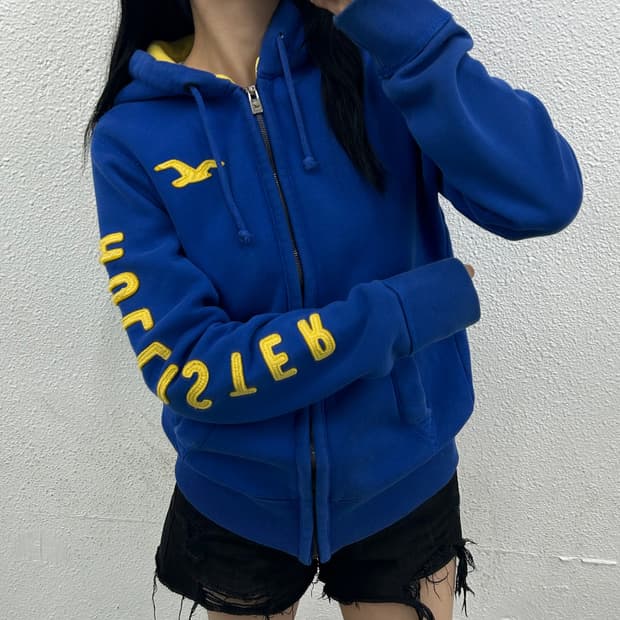 아베크롬비 사이드로고 블루 후드집업 S