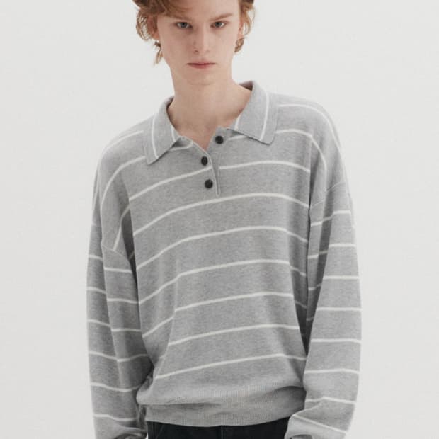 (새상품) dnsr 디앤써 스트라이프 크롭 카라 니트 L사이즈