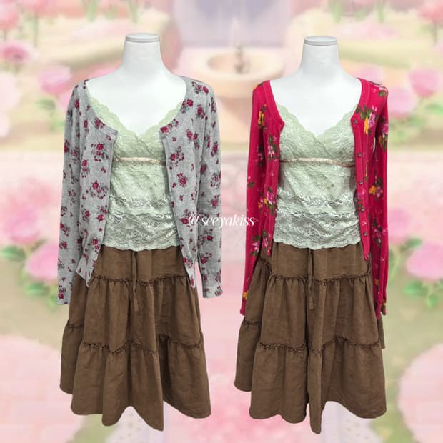 [셋업] 모리걸 데일리 세트 가디건 스커트 슬리브리스