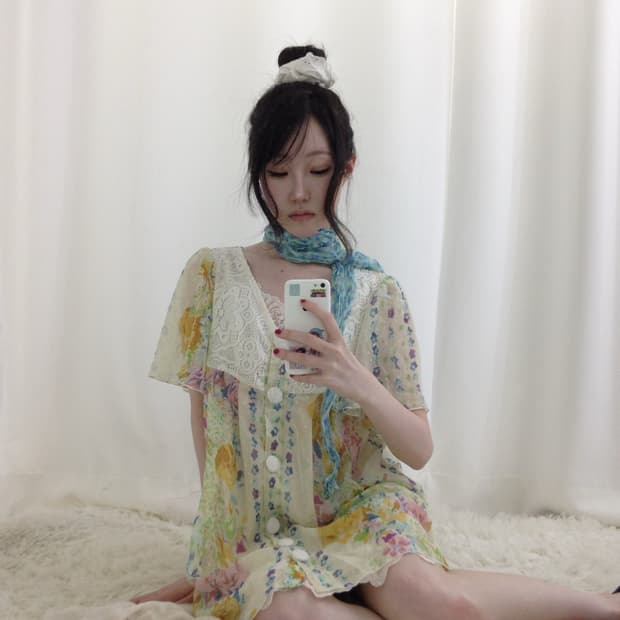 아오이유우 빈티지 크로쉐 레이스 플라워 원피스 세트