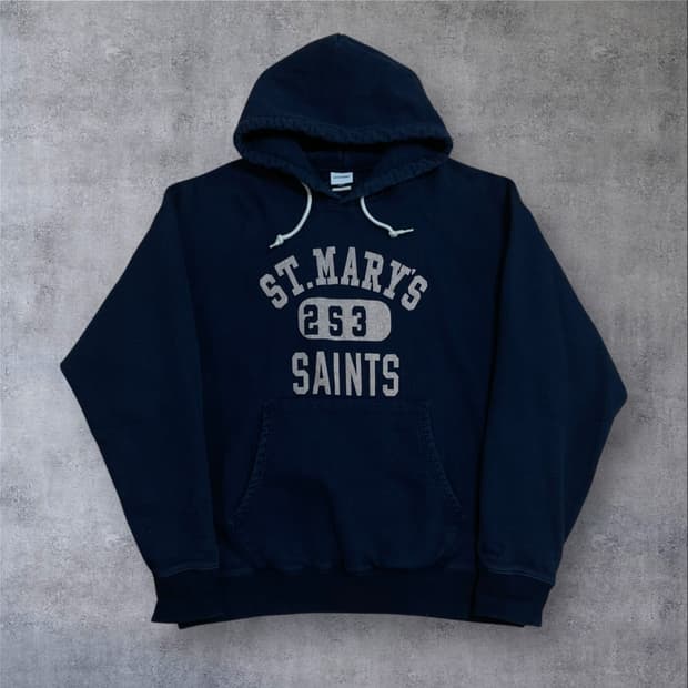 아웃스탠딩 빅로고 네이비 후드티