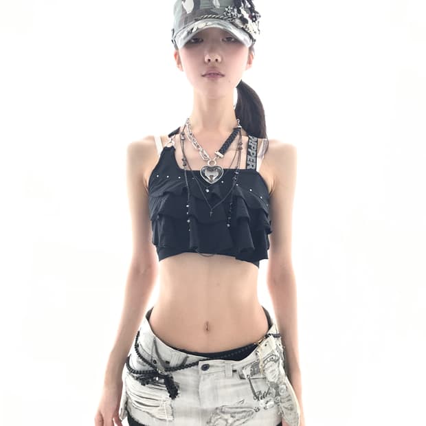 Black&Silver cubic cancan tank top 