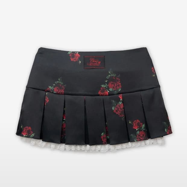 엘프엘프엘프 아카이브스 플로럴 레이스 플리츠 스커트 블랙