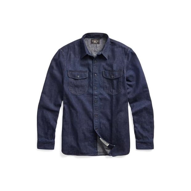Rrl 인디고 코튼 린넨 데님 워크 셔츠 s