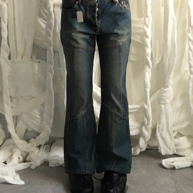 Line point denim pants