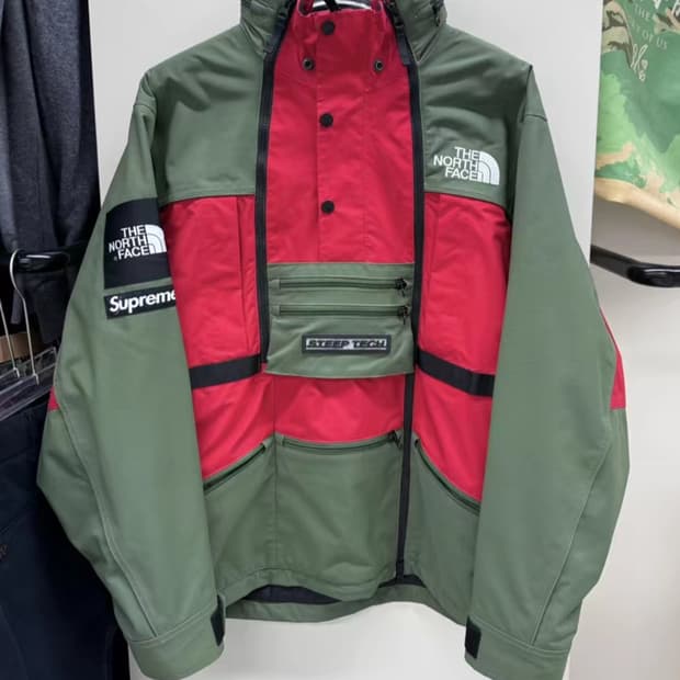 슈프림 x 노스페이스 스팁 테크 후드 자켓 올리브 (16SS) M