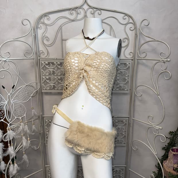 Ivory crochet laceup crop top