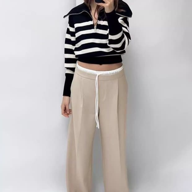 ZARA 자라 더블 웨이스트 팬츠 샌드 xs