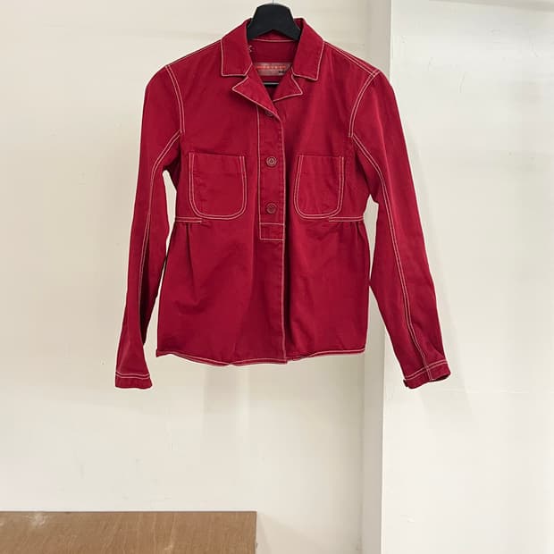 프라다 레드 코튼 버튼 업 자켓