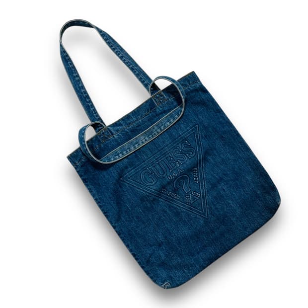 게스 빅로고 빈티지 데님 에코백