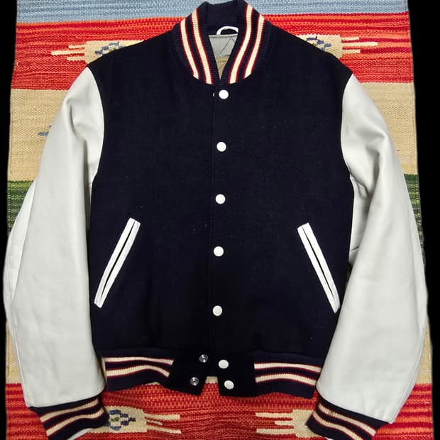 빈티지 90년대 골든베어 레더 울 바시티자켓 S