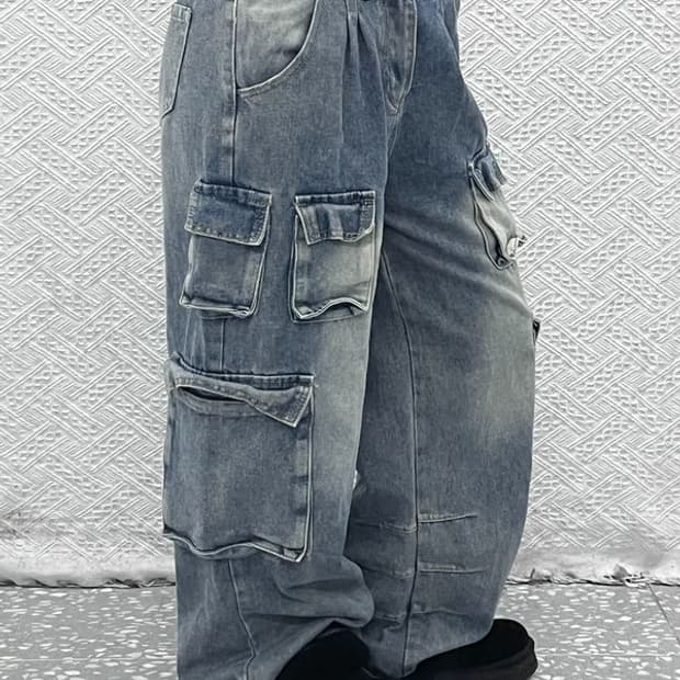 빈티지 올드스쿨 멀티포켓 데님 카고팬츠 L C07352