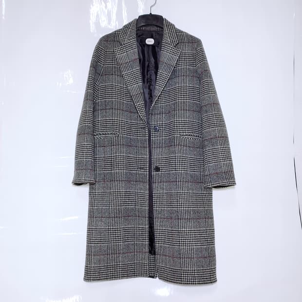 DEWL 듀얼 여성 모직 체크 롱코트